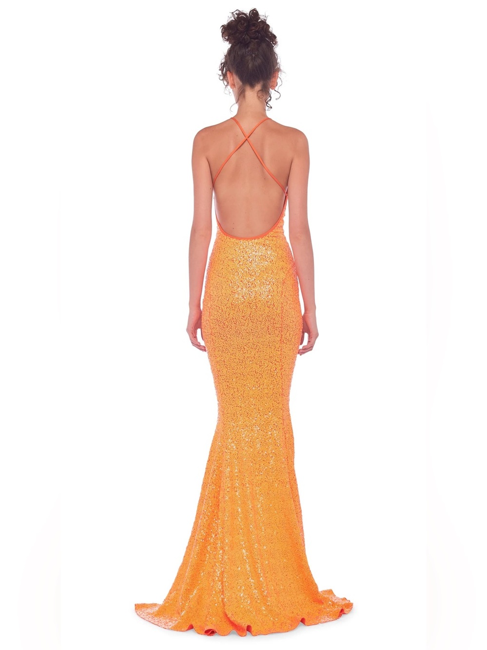Norma Kamali Sequin Low Back Slip Mermaid Fishtail Gown Neon Orange ~ NWT S/XS - Picture 5 of 13